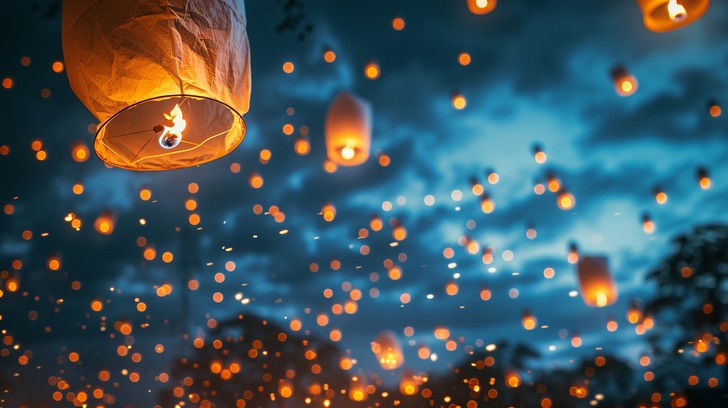 Free Sky Lanterns Glow Image - Lanterns, Night, Sky | Download at StockCake