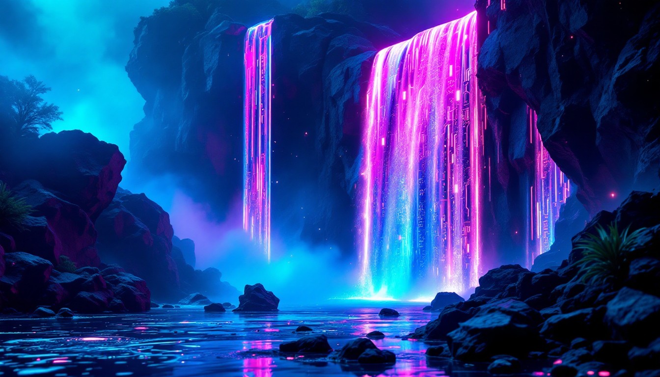 Free Neon Waterfall Cascade Image - Waterfall, Neon, Cyberpunk ...