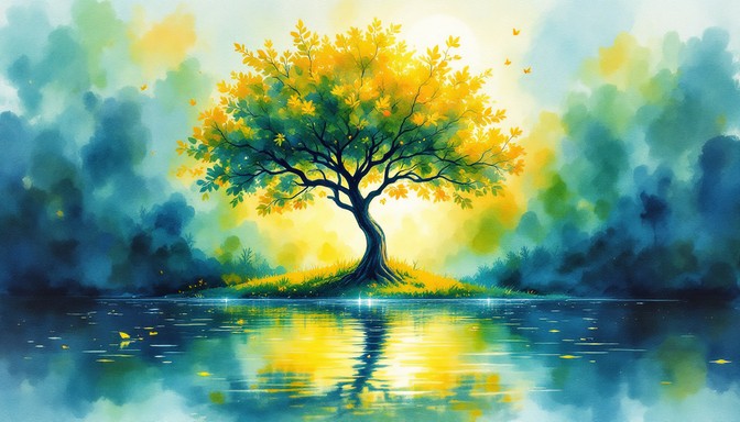 Tree Reflection Yellow Free Tree Reflection Circle Image - Watercolor, Reflection, Tree ...