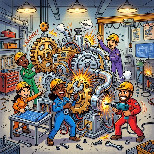 Free Teamwork Builds Machines Image - Mechanics, Engineers, Teamwork ...