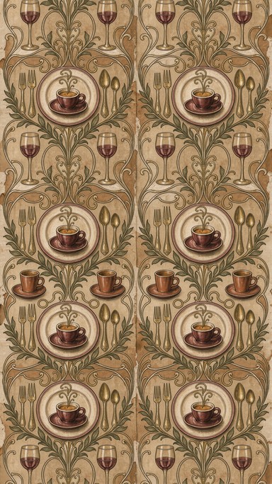 This vintage bistro pattern is a vertical, seamless illustration made ...