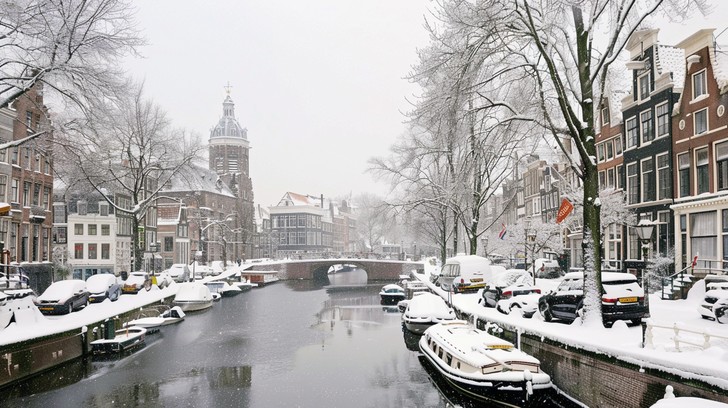 Dutch Winter Free Snowy canal scene Image - Snow, Canal, Boats | Download at StockCake