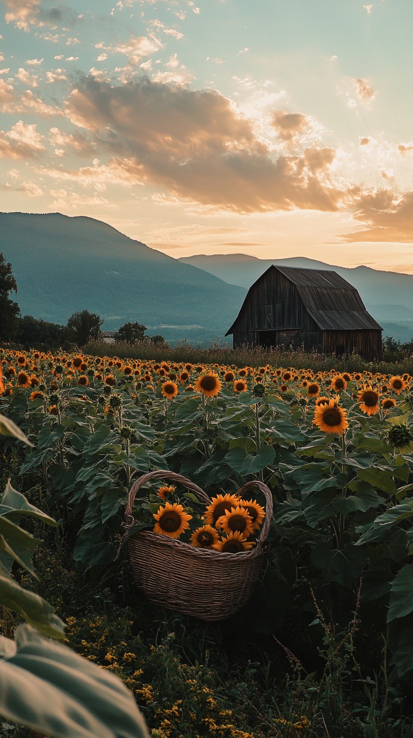 Free Sunflower field sunset Image - Sunflower, Sunset, Barn | Download ...