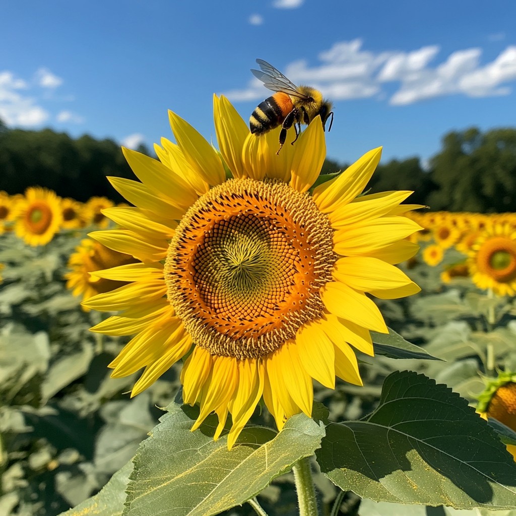 Free Bee on Sunflower Image - Sunflower, Bee, Pollen | Download at ...