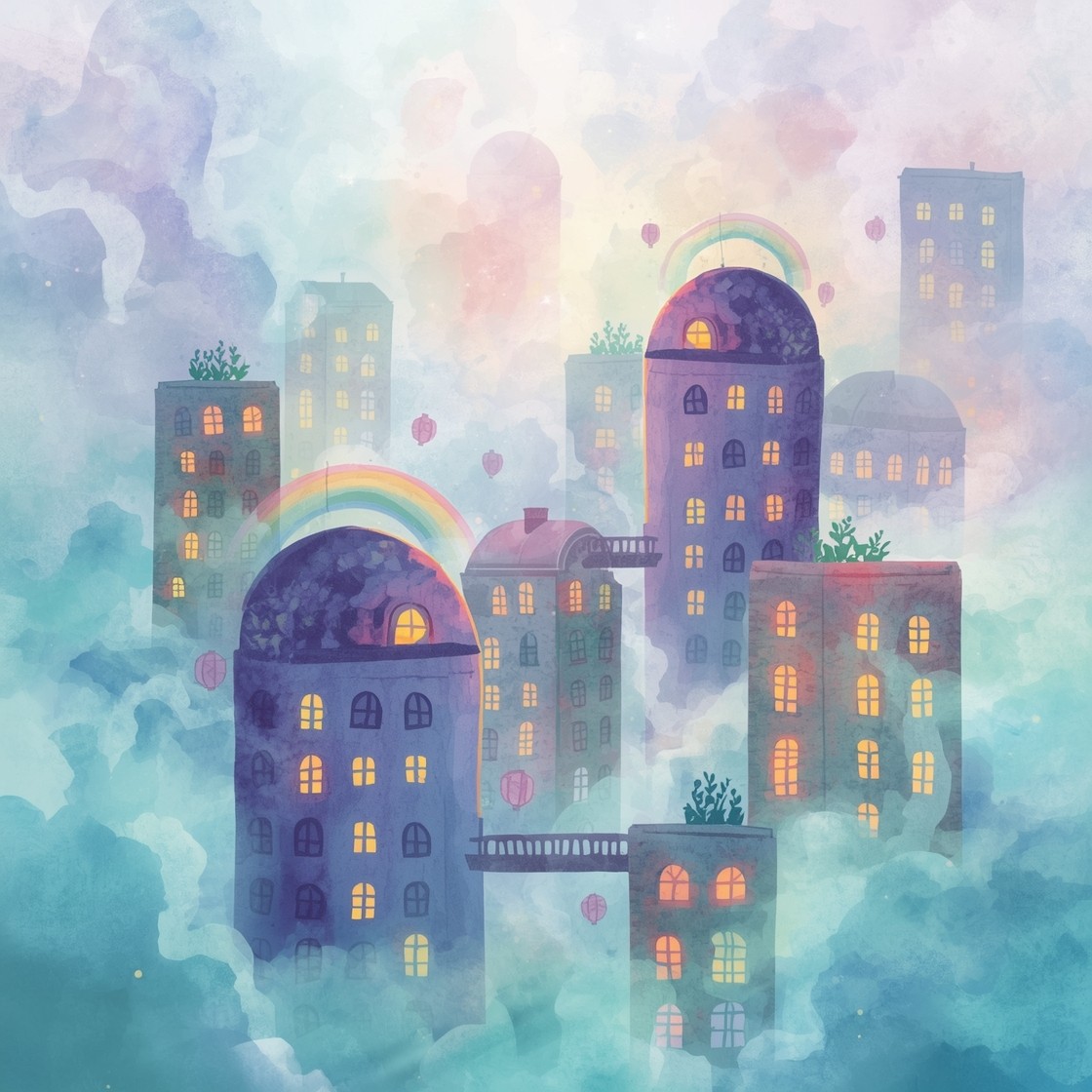 Free Dreamy City Magic Image - Watercolor, Illustration, Cityscape ...
