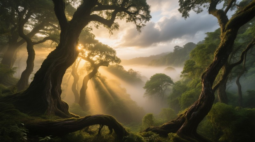 Free Enchanted Forest Dawn Image - Forest, Sunbeams, Mist | Download at ...
