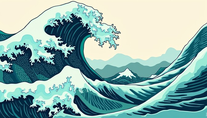 Wave Rising Drawing Free Dynamic Wave Art Image - Waves, Teal, Ocean | Download at StockCake