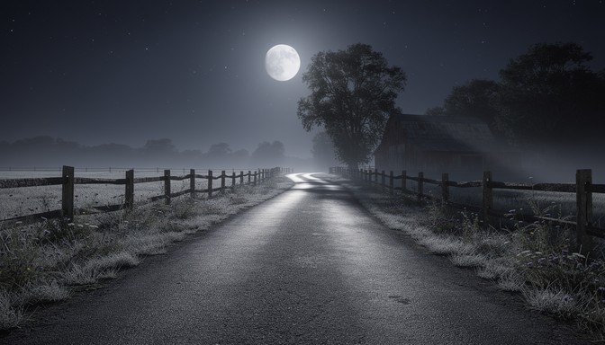 Free Moonlit Country Road Image - Night, Moon, Barn | Download at StockCake