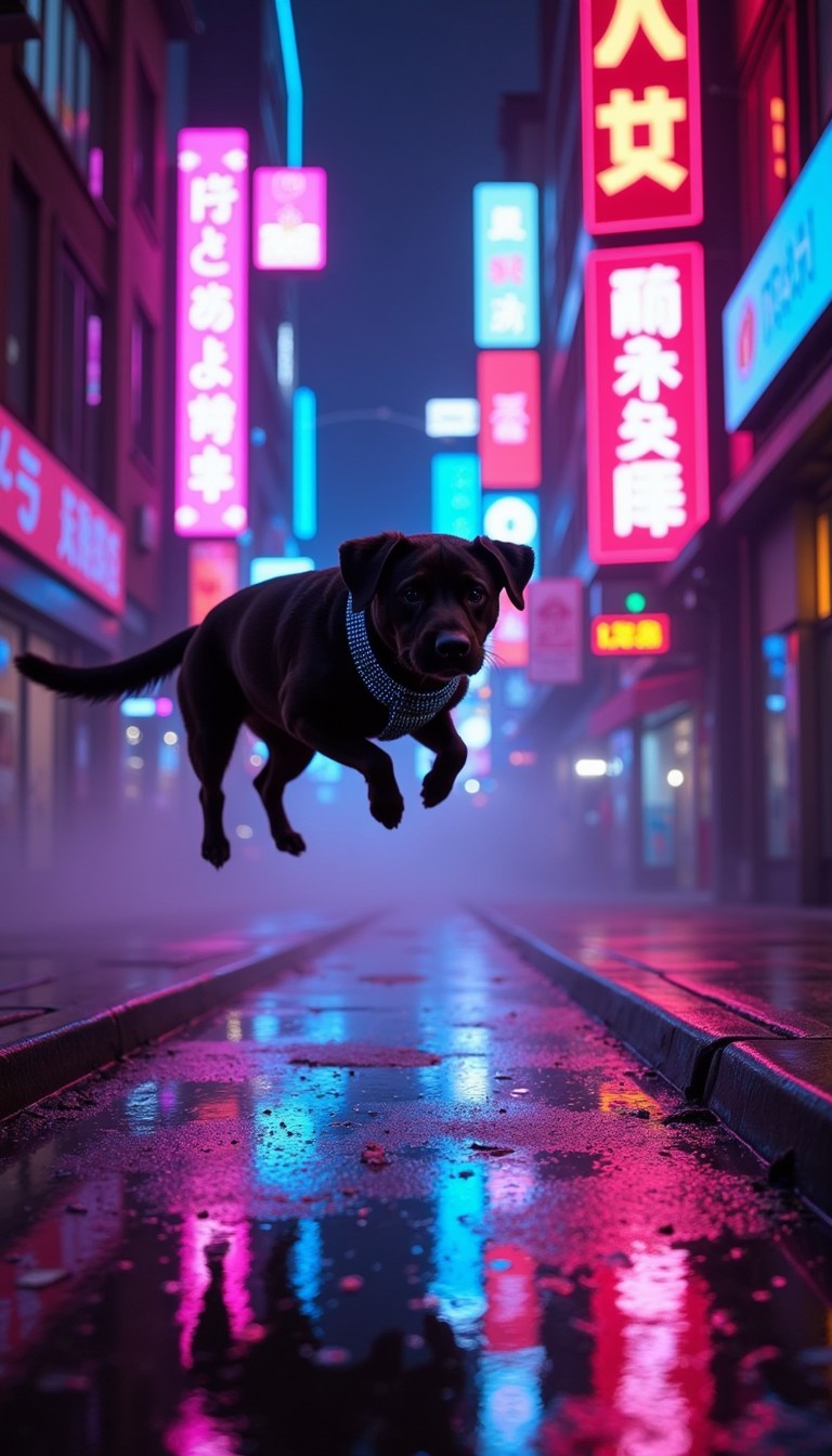 Neon Ride Dog Free Neon Dog Leap Image - Cyberpunk, Dog, Neon | Download at StockCake