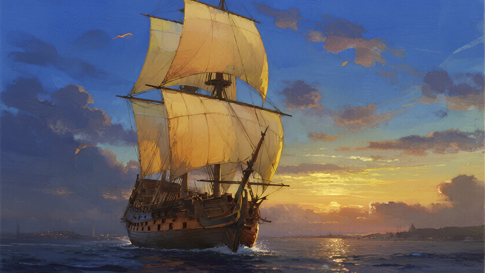 Download Mystical Sky Ship Image - Ship, Sky, City | StockCake