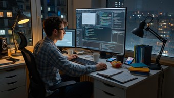 Free Nocturnal Coding Session Image - Workspace, Coding, Nighttime ...