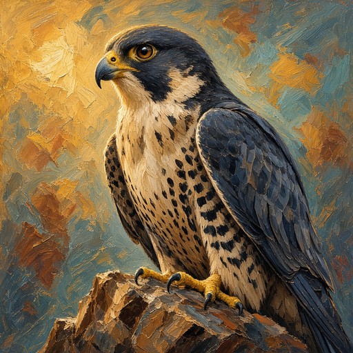 Perugrine A proud peregrine falcon with slate-blue feathers and a golden eye ...