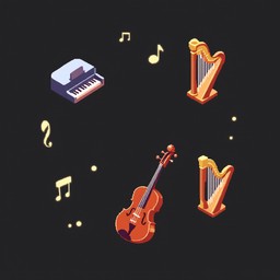 Download Pixelated Musical Orbit Image - Piano, Violin, Harp | StockCake