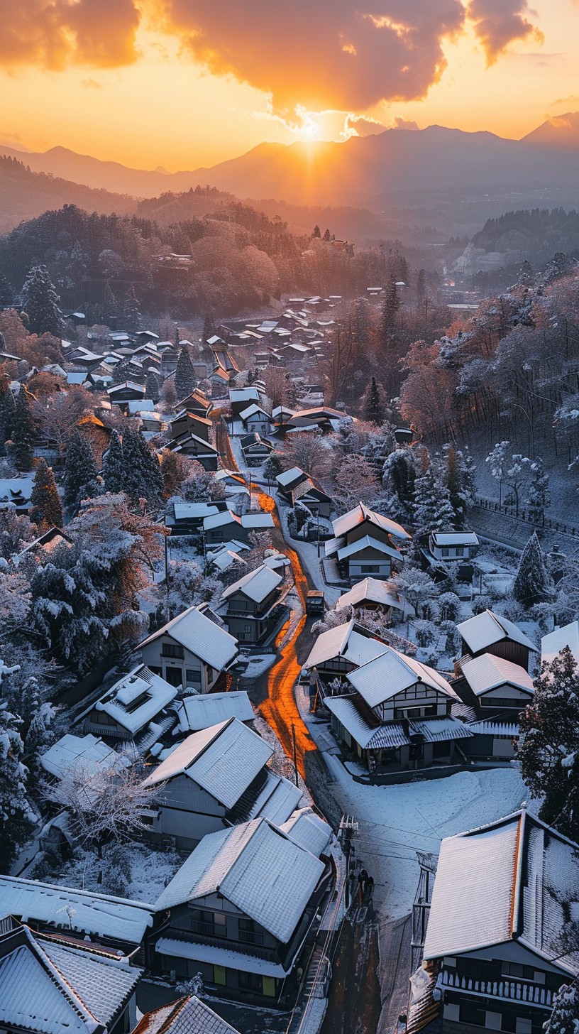 Free Snowy Sunset Village Image - Winter, Sunset, Village | Download at ...