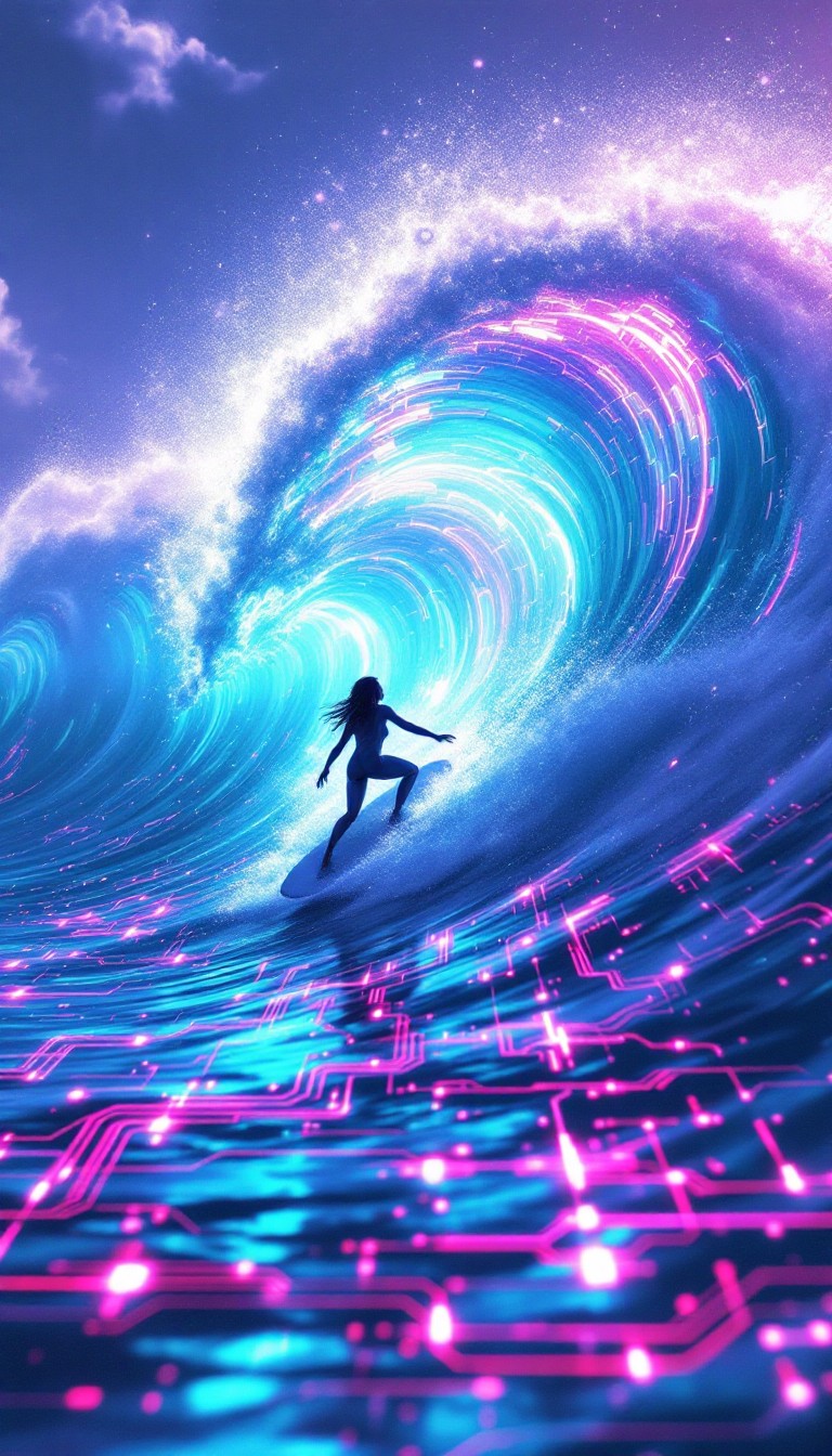 Generative Design Wave Rider Free Digital Wave Rider Image - Cyberpunk, Surfing, Neon | Download at ...