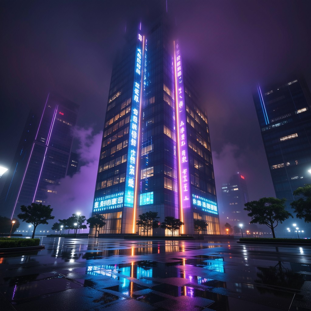 Free Neon Corporate Tower Image - Skyscraper, Cyberpunk, Neon ...