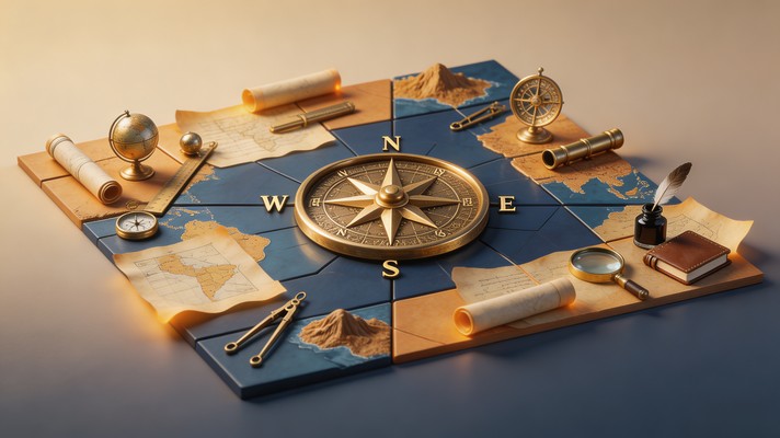 Free Cartographer's Golden Workspace Image - Compass, Cartographer ...