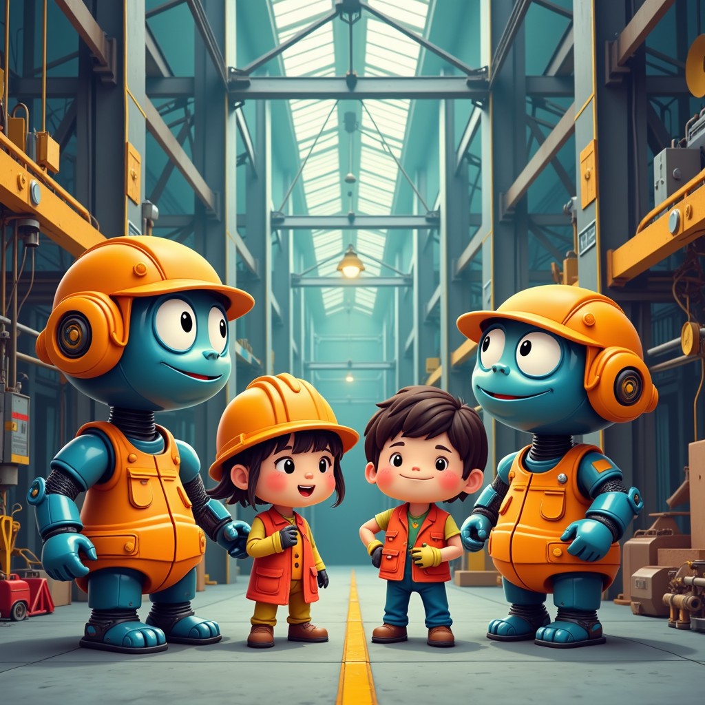 Free Friendly Factory Friends Image - Robots, Children, Industrial ...