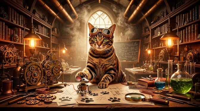 Free Feline Steampunk Inventor Image - Steampunk, Cat, Inventor ...