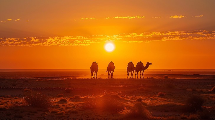 Free Desert Camel Trek Image - Sunset, Desert, Camels | Download at ...