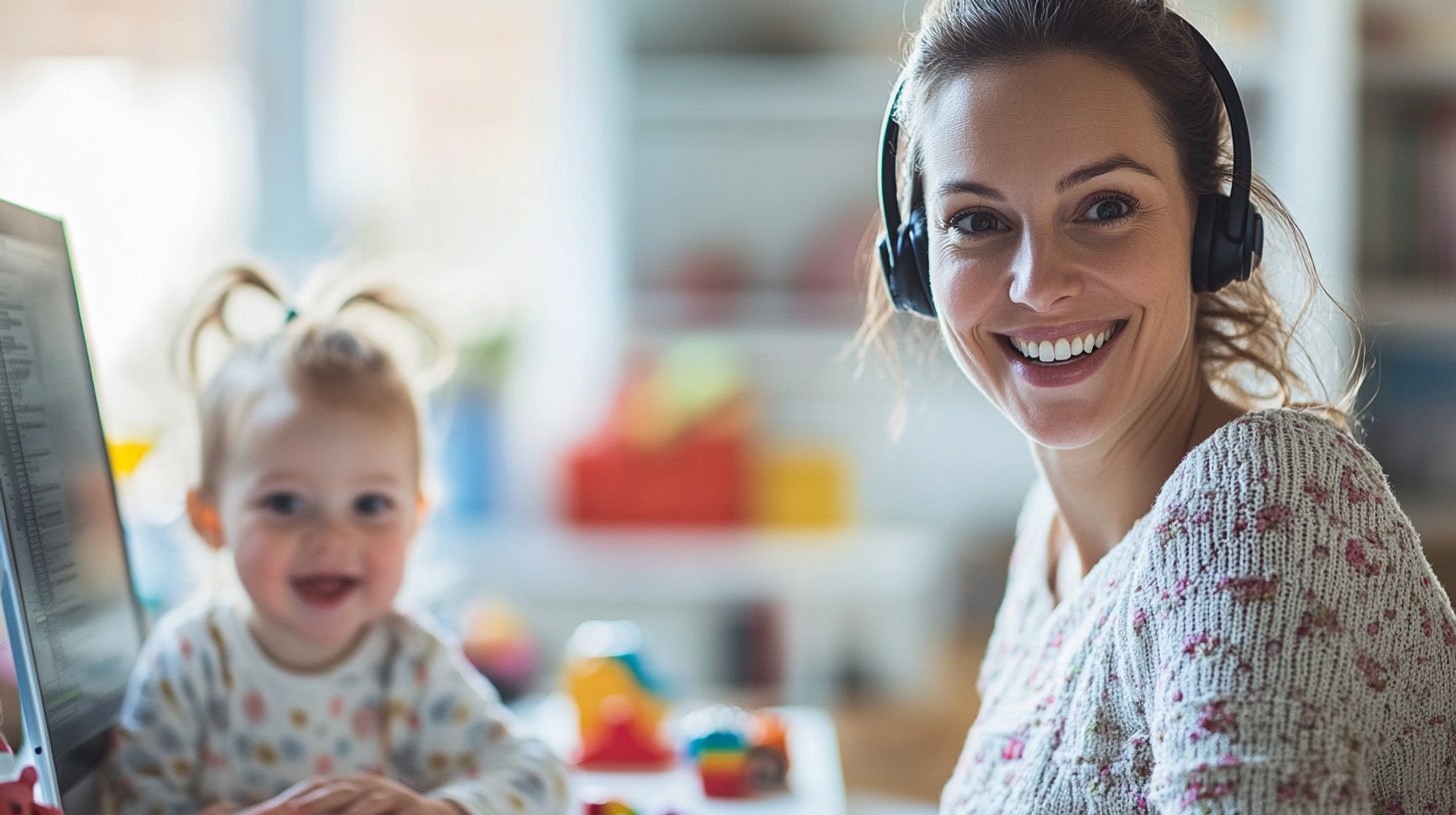 Free Mother multitasking happily Image - Mother, Baby, Headphones ...
