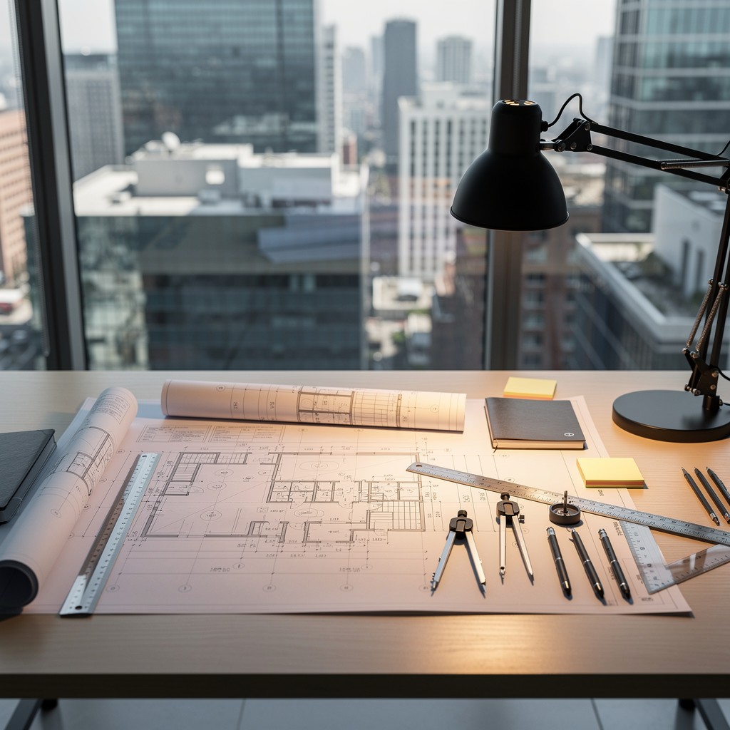 Free Architect's Creative Workspace Image - Architect, Blueprints ...