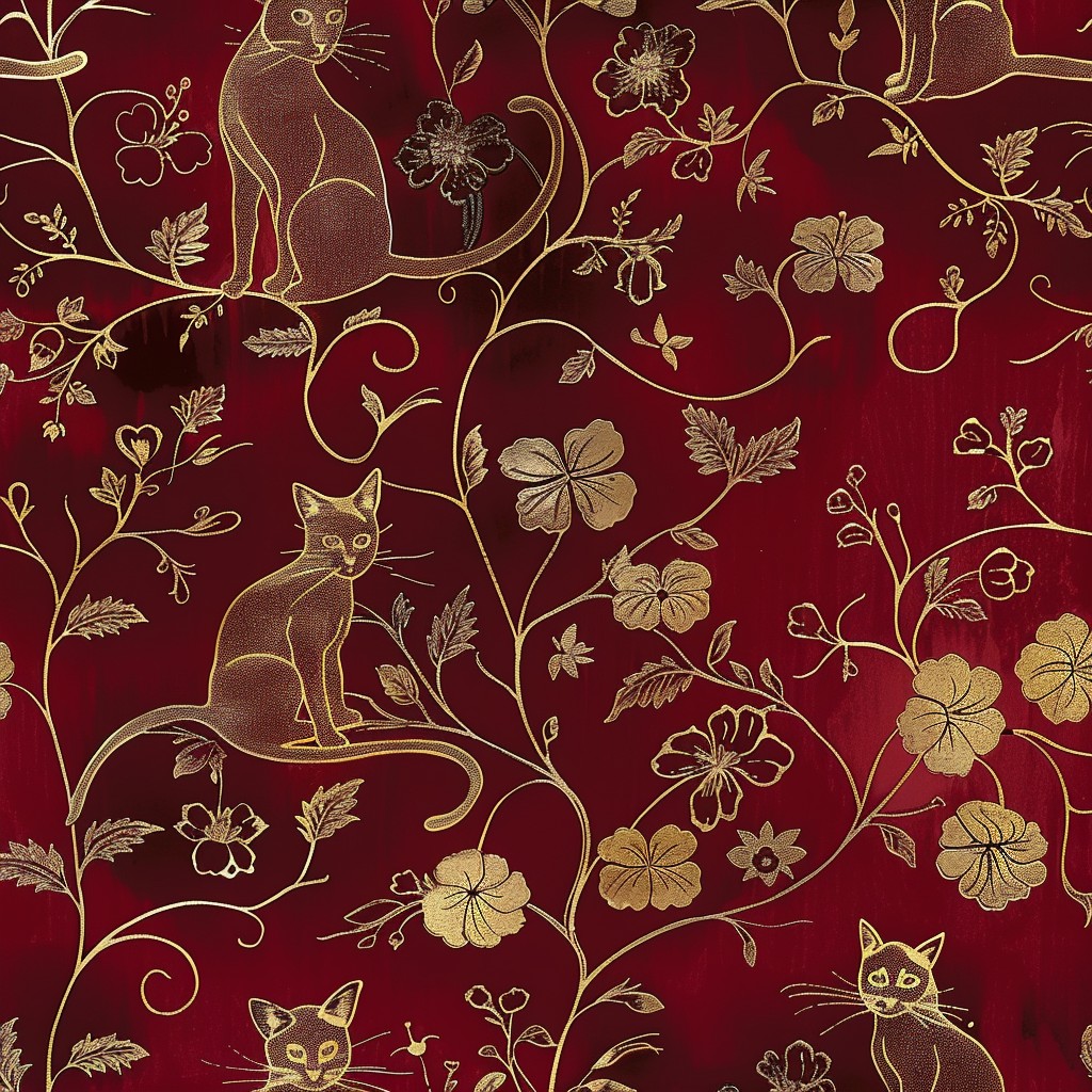 Fancy Pattern Cat Free Elegant Cat Pattern Image - Cats, Floral, Red | Download at StockCake