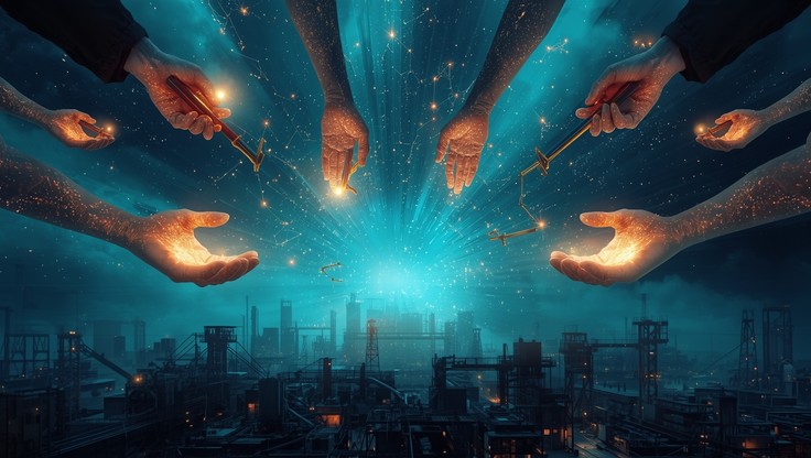 Free Cosmic Labor Transformation Image - Ethereal, Workers, Glowing ...