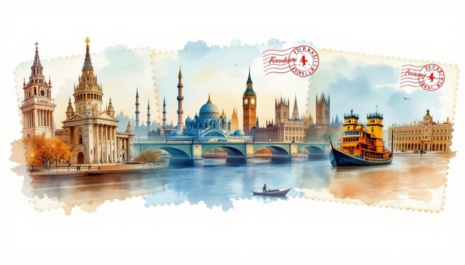Free Iconic London Landmarks Image - London, Watercolor, Panorama ...