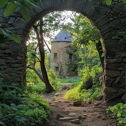 Free Enchanted Windmill View Image - Windmill, Archway, Greenery ...