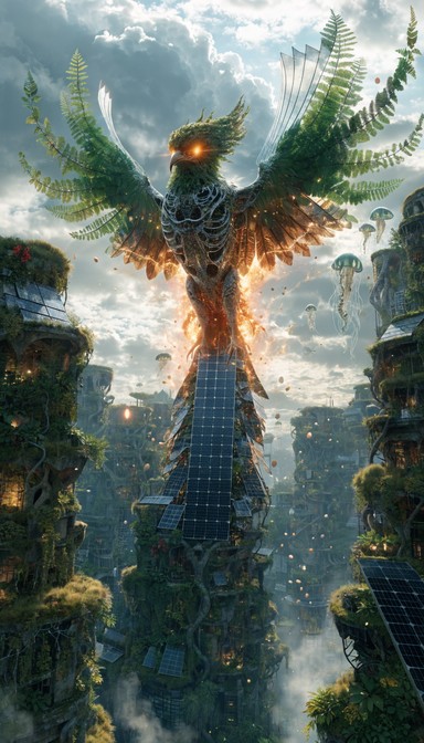Free Biopunk Phoenix Soaring Image - Phoenix, Solarpunk, Futuristic ...