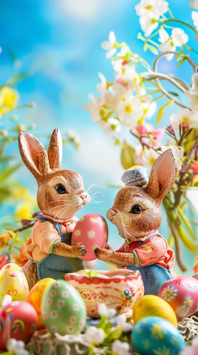 Free Rabbits Celebrating Easter Image - Rabbits, Flowers, Easter ...