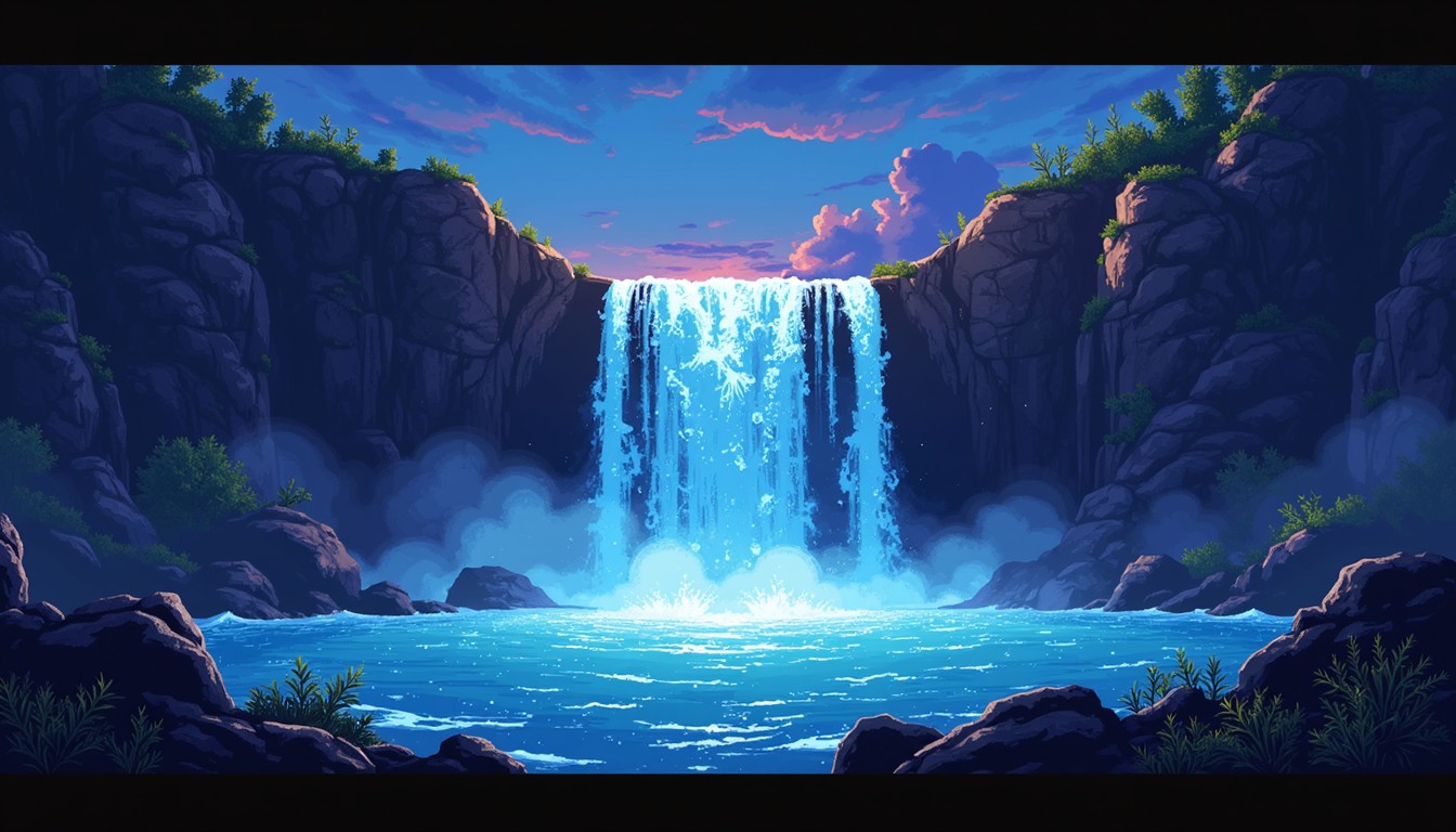 Free Pixelated Twilight Cascade Image - Waterfall, Pixel, Twilight ...