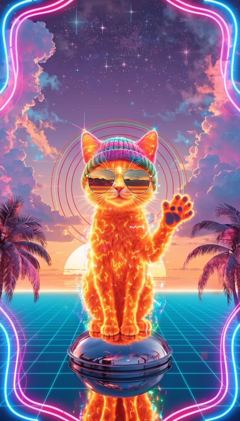 Free Neon Cat Sunset Image - Synthwave, Neon, Cat | Download at StockCake