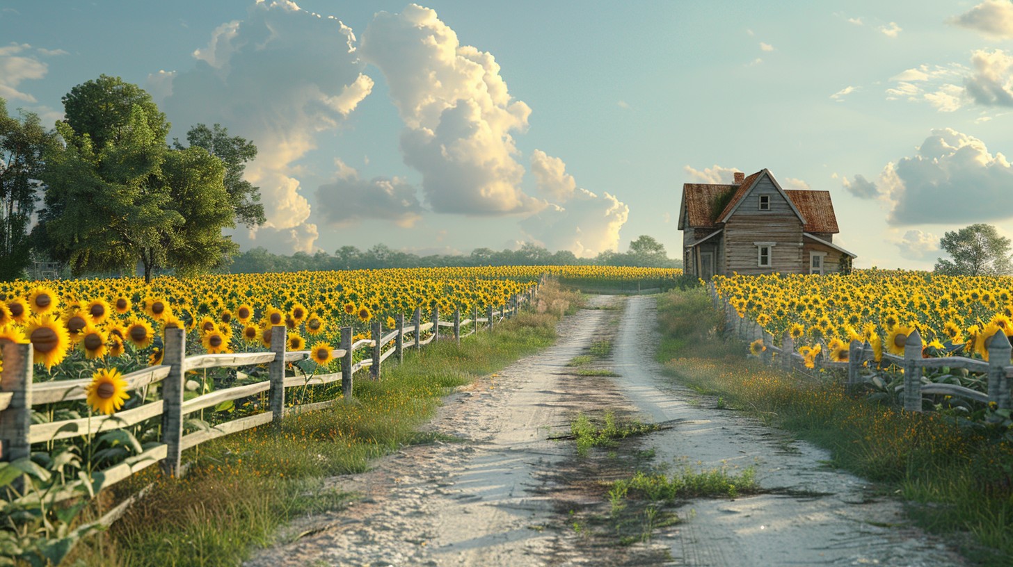 Free Sunflower Path Serenity Image - Sunflowers, Pathway, House ...