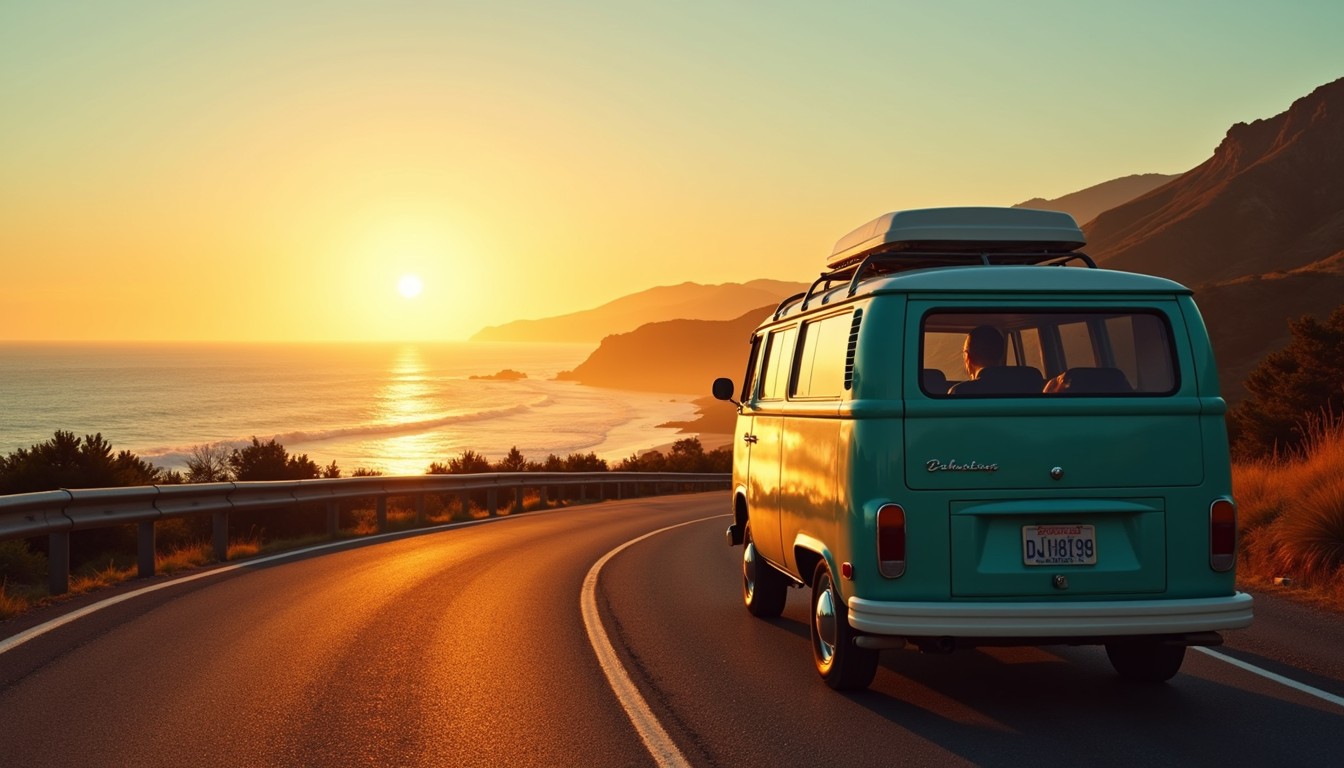 Free Coastal Sunset Journey Image - Van, Teal, Sunset | Download at ...