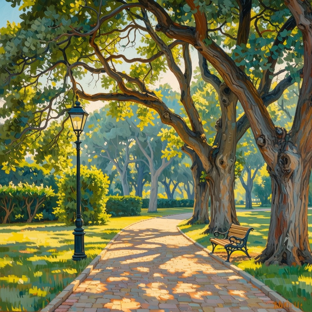 Free Sunlit Park Pathway Image - Painting, Park, Pathway | Download at ...