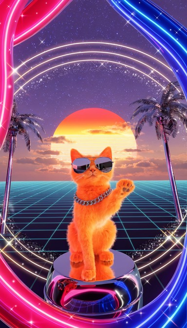 Free Neon Cat Sunset Image - Synthwave, Neon, Cat | Download at StockCake
