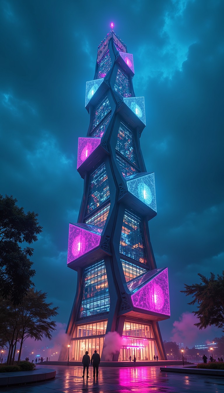 Free Electric Tower Glows Image - Futuristic, Skyscraper, Neon ...