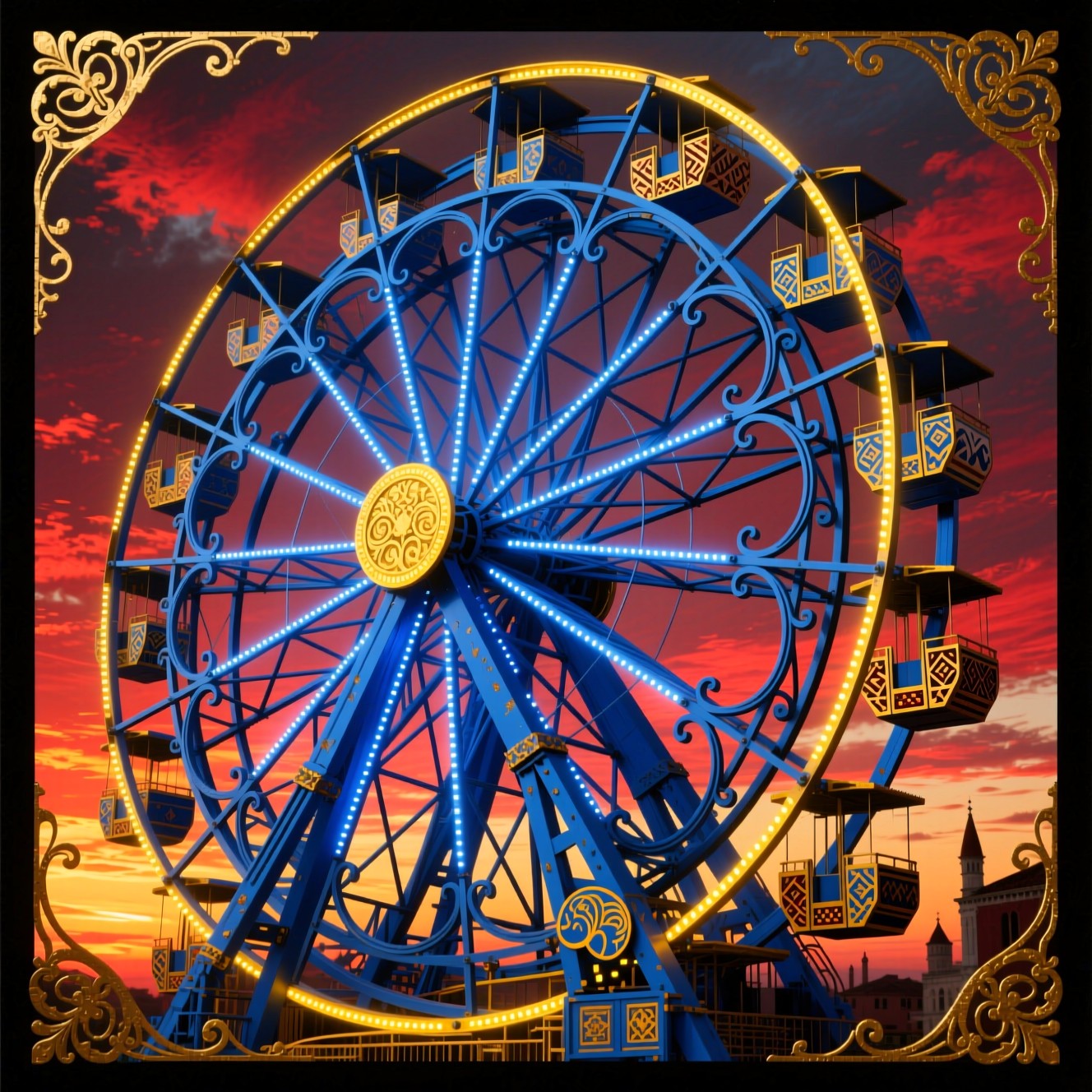 Download Majestic Blue Wheel Image - Ferriswheel, Blue, Sunset | StockCake