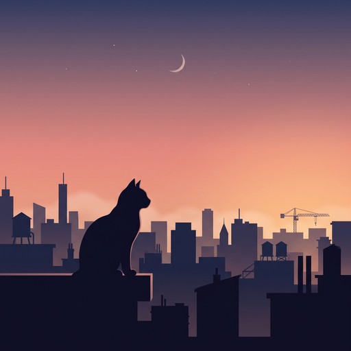 A large cat sits in profile on a rooftop ledge in the foreground, its ...