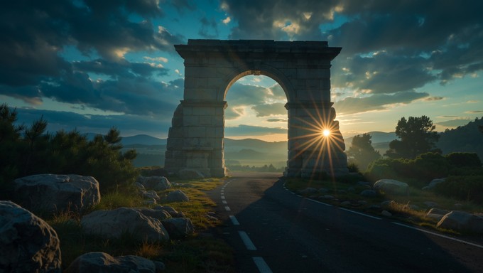 Long Path Sunset Download Golden Hour Portal Image - Sunset, Gateway, Wooden | StockCake