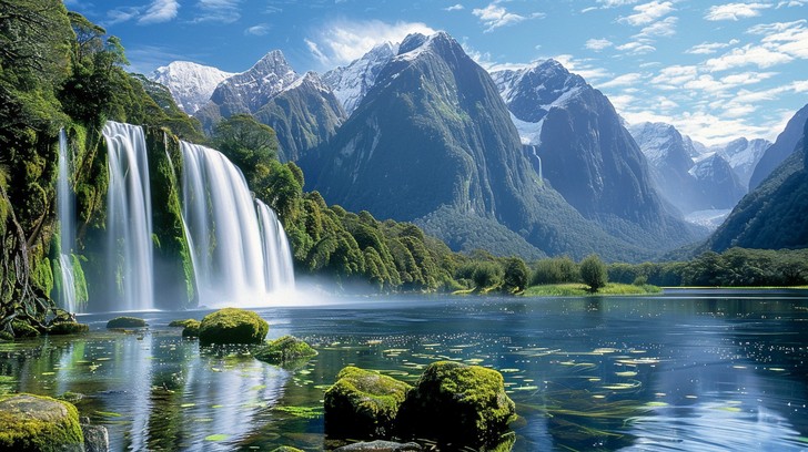 Free Majestic Mountain Waterfall Image - Waterfall, Mountains, Lake ...