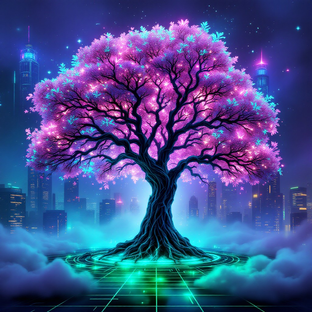 Free Neon Tree Awakens Image - Cyberpunk, Bioluminescent, Neon ...