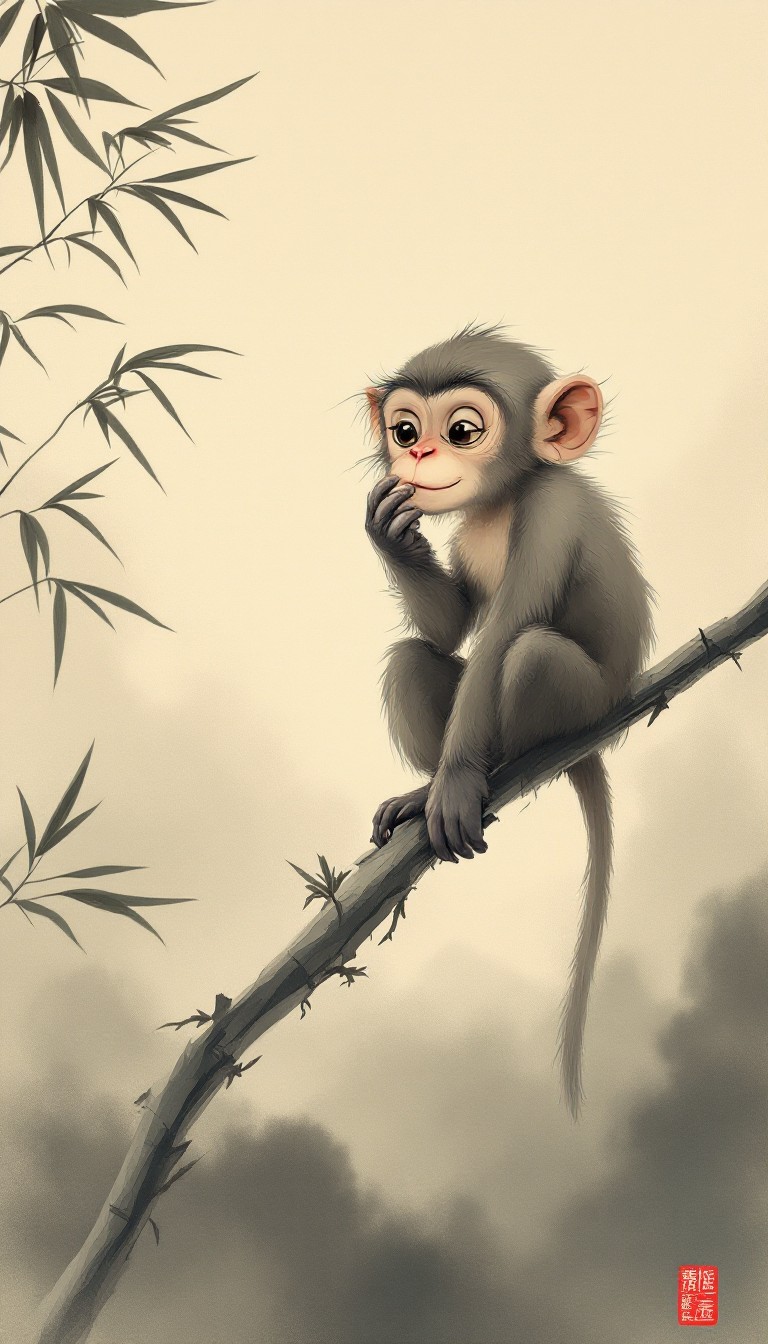 Contemplative Monkey Free Contemplative Monkey Meditates Image - Monkey, Bamboo, Brushwork ...