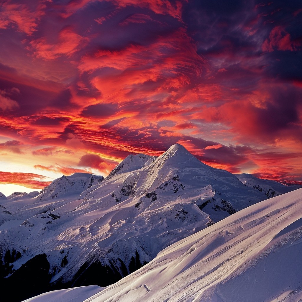 Free Fiery Mountain Sunset Image - Sunset, Mountain, Snow | Download at ...