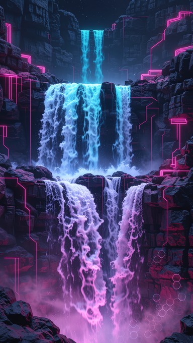 Free Cyberpunk Digital Cascade Image - Cyberpunk, Waterfall, Neon ...