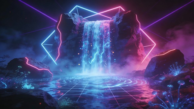 Free Cyberpunk Waterfall Paradise Image - Waterfall, Cyberpunk, Neon ...