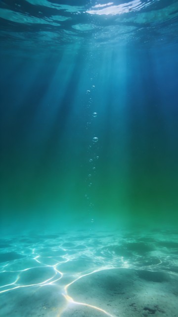 Structures In The Ocean Peaceful underwater scene with sunlight rays penetrating through teal ...