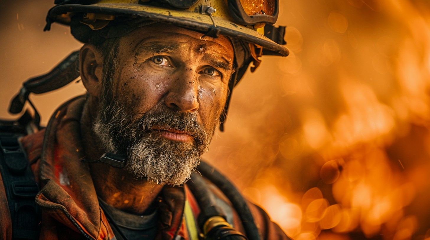 Free Firefighter's Determined Gaze Image - Firefighter, Bravery, Hero ...